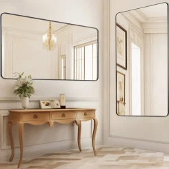 VEVOR Wall Mounted Makeup Mirror, 0.15" Thick, 30" x 55" Mirror with Aluminium Alloy Frame & Explosion-Proof Film, Scratch-Resistant Mirror with Z-Shaped Bracket, Fit for Bathroom/Bedroom/Living Room