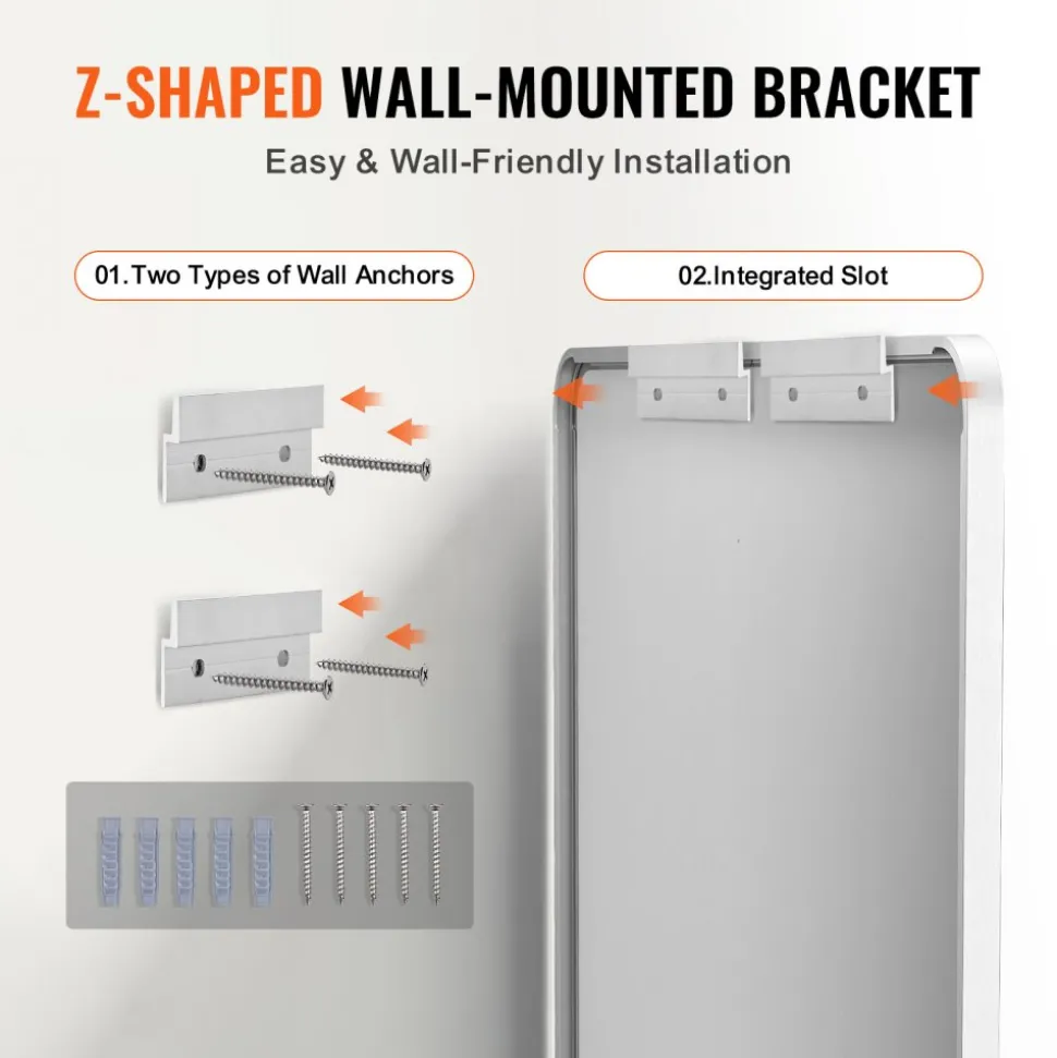 VEVOR Wall Mounted Makeup Mirror, 0.15" Thick, 36" x 48" Mirror with Aluminium Alloy Frame & Explosion-Proof Film, Scratch-Resistant Mirror with Z-Shaped Bracket, Fit for Bathroom/Bedroom/Living Room