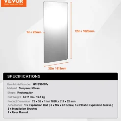 VEVOR Wall Mounted Makeup Mirror, 0.15