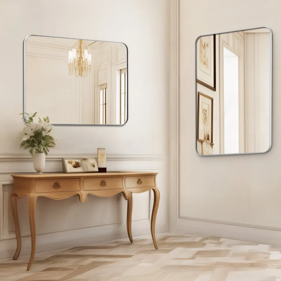 VEVOR Wall Mounted Makeup Mirror, 0.15" Thick, 22" x 30" Mirror with Aluminium Alloy Frame & Explosion-Proof Film, Scratch-Resistant Mirror with Z-Shaped Bracket, Fit for Bathroom/Bedroom/Living Room