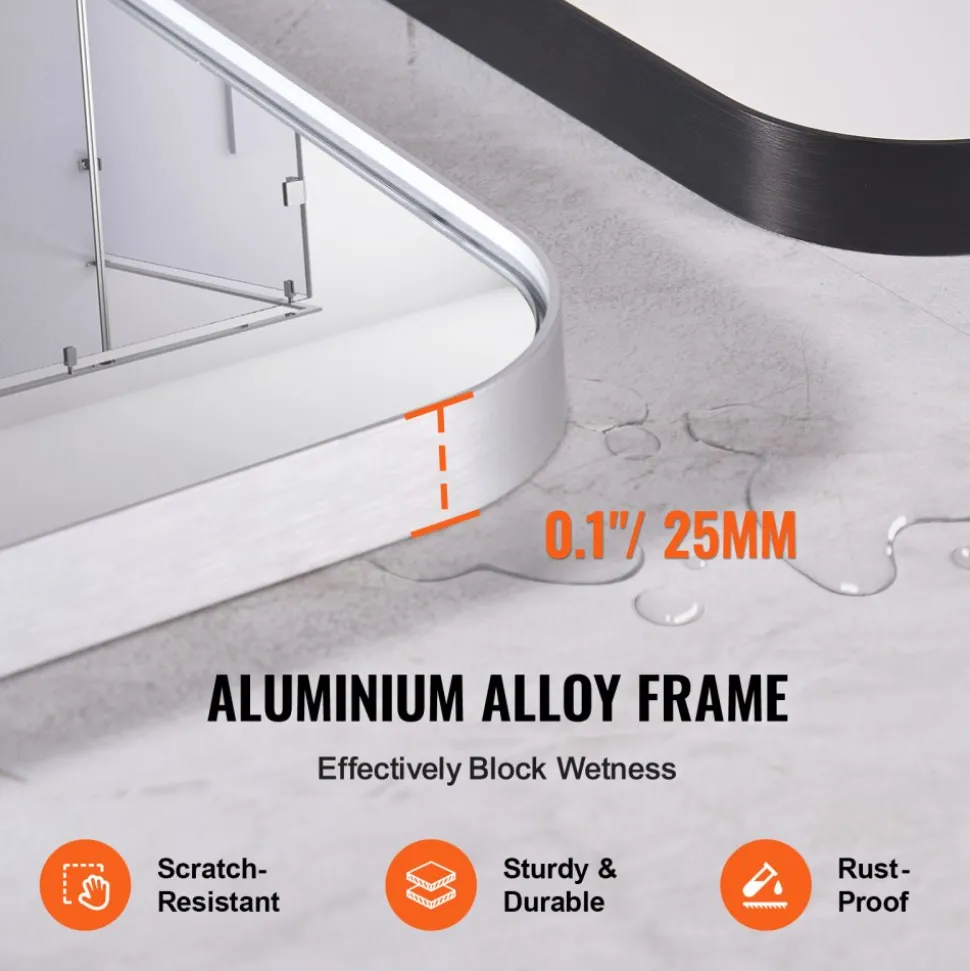 VEVOR Wall Mounted Makeup Mirror, 0.15" Thick, 22" x 30" Mirror with Aluminium Alloy Frame & Explosion-Proof Film, Scratch-Resistant Mirror with Z-Shaped Bracket, Fit for Bathroom/Bedroom/Living Room