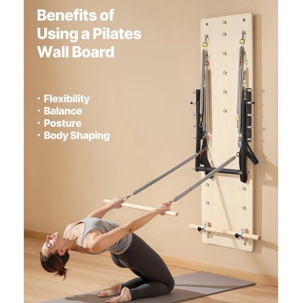 VEVOR Wall Mounted Pilates Reformer Machine, Maple Wood Pilates Springboard, Exercise Equipment with Resistance Springs, Yoga Fitness Trainer, Suitable for Flexibility Balance, Home Gym Studio Workout