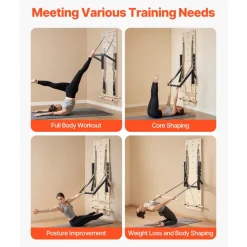 VEVOR Wall Mounted Pilates Reformer Machine, Maple Wood Pilates Springboard, Exercise Equipment with Resistance Springs, Yoga Fitness Trainer, Suitable for Flexibility Balance, Home Gym Studio Workout