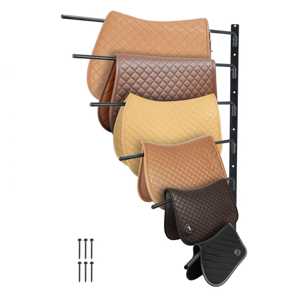 VEVOR Wall Mounted Saddle Rack, 30.9 x 29.9 x 5.5 in, Swing Out Saddle Holder, Six Tiers Horse Saddle Stand, Space Saving Horse Pad and Blanket Rack for Tack Room Organization Trailer Accessories