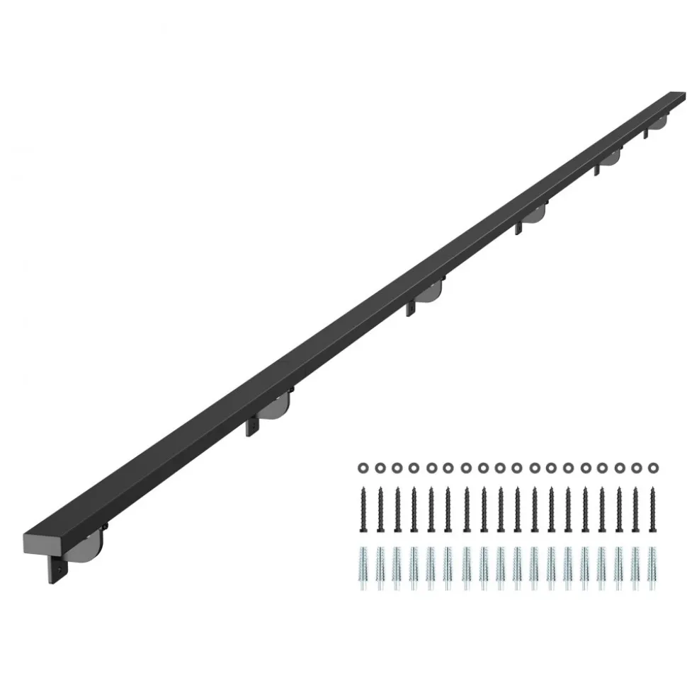 VEVOR Wall Mounted Stair Handrail, 15ft Black Aluminum Staircase Handrail Indoor, 250lbs Load Capacity, Industrial Railing Hand Rail for Steps, Square Tube for Loft Porch Deck, 6 Sections