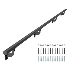 VEVOR Wall Mounted Stair Handrail, 12ft Pipe Staircase Handrail, Black Galvanized Aluminum, 1.26 inch Pipe Diameter, Indoor&Outdoor Staircase Railing,Industrial Hand Rail for Steps,Security Baluster