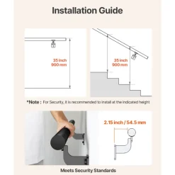 VEVOR Wall Mounted Stair Handrail, 12ft Pipe Staircase Handrail, Black Galvanized Aluminum, 1.26 inch Pipe Diameter, Indoor&Outdoor Staircase Railing,Industrial Hand Rail for Steps,Security Baluster