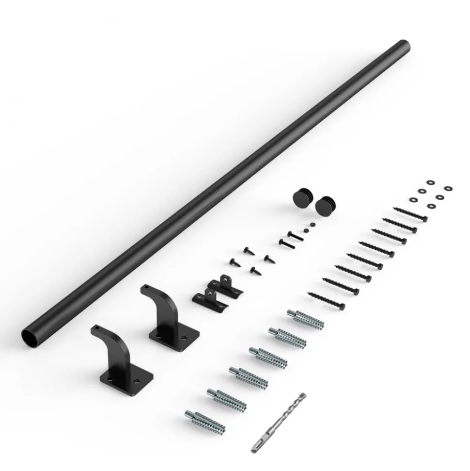 VEVOR Wall Mounted Stair Handrail, 4ft Pipe Staircase Handrail, Black Galvanized Aluminum, 1.26 inch Pipe Diameter, Indoor&Outdoor Staircase Railing,Industrial Hand Rail for Steps,Security Baluster