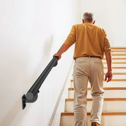 VEVOR Wall Mounted Stair Handrail, 6ft Pipe Staircase Handrail, Black Galvanized Aluminum, 1.26 inch Pipe Diameter, Indoor&Outdoor Staircase Railing,Industrial Hand Rail for Steps,Security Baluster