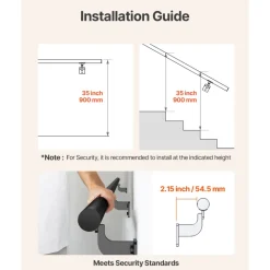 VEVOR Wall Mounted Stair Handrail, 7ft Pipe Staircase Handrail, Black Galvanized Aluminum, 1.26 inch Pipe Diameter, Indoor&Outdoor Staircase Railing,Industrial Hand Rail for Steps,Security Baluster