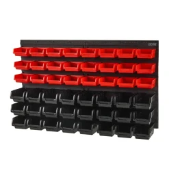 VEVOR Wall Mounted Storage Bins, 48-Bin Parts Rack Organizer Garage Plastic Shop Tool with Wall Panels, Tool Organizer for Nuts, Bolts, Screws, Nails, Beads, Buttons, Other Small Parts, Black and Red
