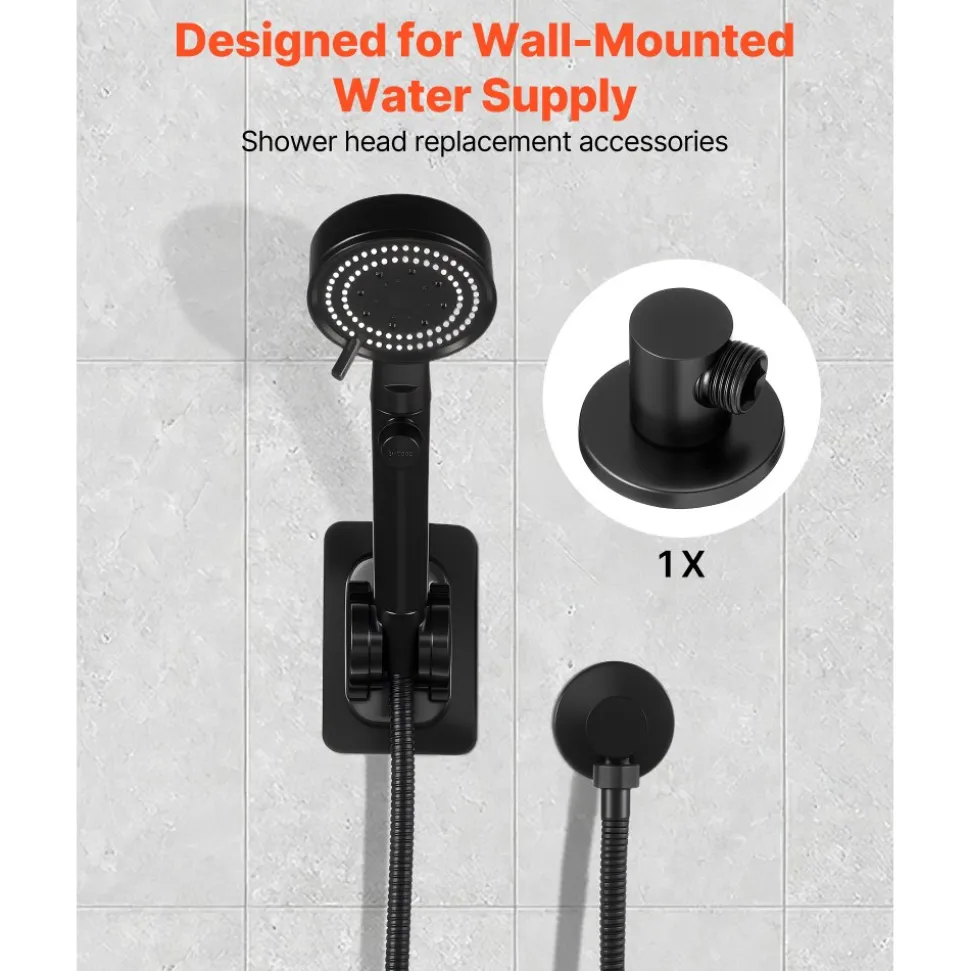 VEVOR Wall Mounted Supply Elbow, Wall Supply Elbow with O-Ring Flange, Tapered 1/2" NPT Female Inlet, Solid Brass Wall Union, Round Walls Union Water Supplying, Matte Black Finish, 1/2" IPS