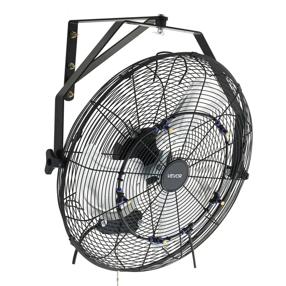 VEVOR Wall Mount Fan, 20 in Wall Mounted Hanging Fan with Mist, IP44-rated Protection, 3-Speed, Long Airflow Distance, Adjustable Rotation Angle, Powerful for Industry, Commercial, Garage, Workshop