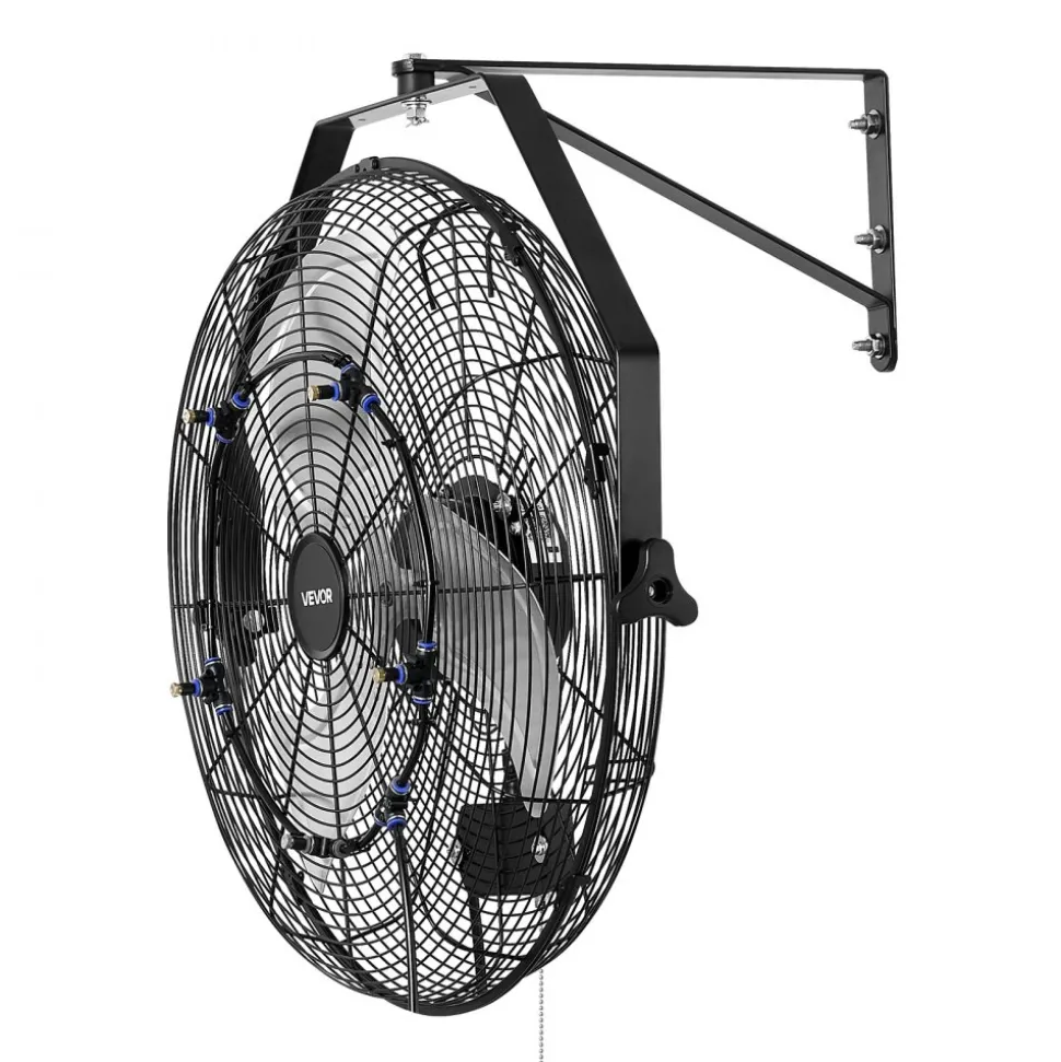 VEVOR Wall Mount Fan, 20 in Wall Mounted Hanging Fan with Mist, IP44-rated Protection, 3-Speed, Long Airflow Distance, Adjustable Rotation Angle, Powerful for Industry, Commercial, Garage, Workshop