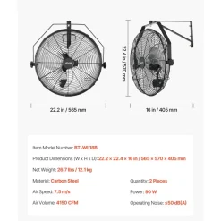 VEVOR Wall Mount Fan, 20 in Wall Mounted Hanging Fan with Oscillating & Mist, Remote, IP44-rated, 3-Speed, 18h Timer, Temperature Control, Powerful for Industry, Commercial, Garage, Workshop, Gym