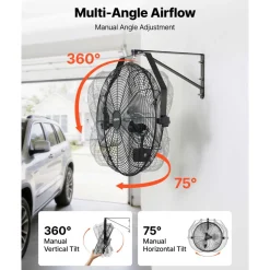 VEVOR Wall Mount Fan, 20 in Wall Mounted Hanging Fan with Oscillating & Mist, Remote, IP44-rated, 3-Speed, 18h Timer, Temperature Control, Powerful for Industry, Commercial, Garage, Workshop, Gym