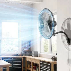 VEVOR Wall Mount Fan, 20 in Wall Mounted Hanging Fan Oscillating, 3-Speed, Long Airflow Distance, Adjustable Rotation Angle, Mechanical Powerful for Industry, Commercial, Garage, Workshop, Gym, Black