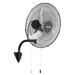 VEVOR Wall Mount Fan, 20 in Wall Mounted Hanging Fan Oscillating, 3-Speed, Long Airflow Distance, Adjustable Rotation Angle, Mechanical Powerful for Industry, Commercial, Garage, Workshop, Gym, Black