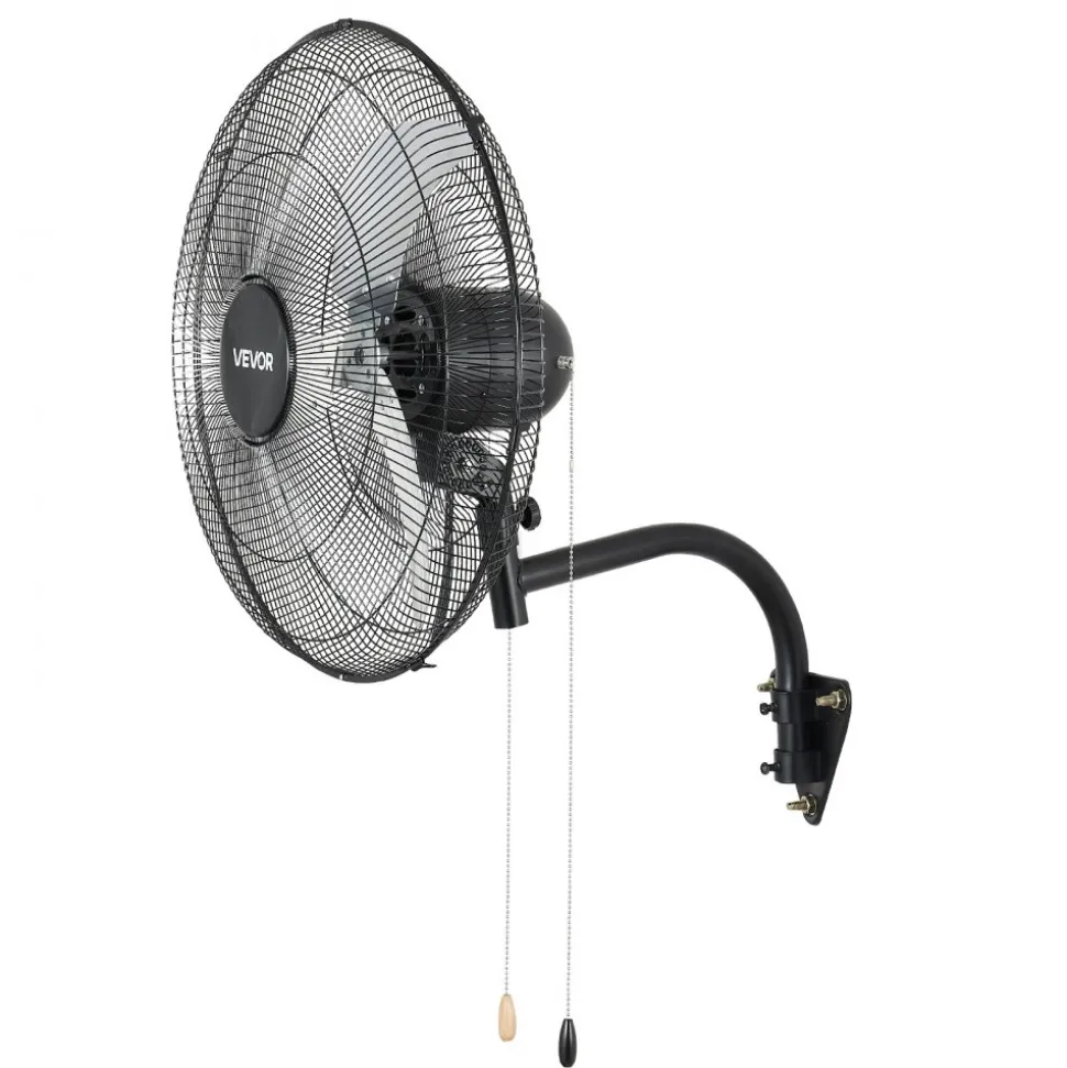 VEVOR Wall Mount Fan, 20 in Wall Mounted Hanging Fan Oscillating, 3-Speed, Long Airflow Distance, Adjustable Rotation Angle, Mechanical Powerful for Industry, Commercial, Garage, Workshop, Gym, Black