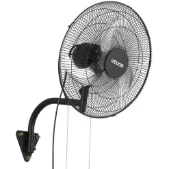 VEVOR Wall Mount Fan, 18 in Wall Mounted Hanging Fan Oscillating, 3-Speed, Long Airflow Distance, Adjustable Rotation Angle, Mechanical Powerful for Industry, Commercial, Garage, Workshop, Gym, Black