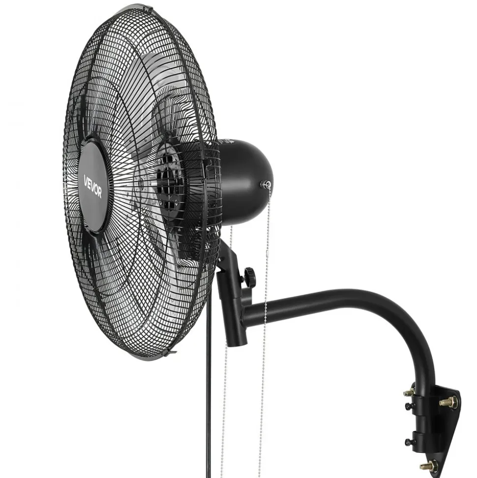 VEVOR Wall Mount Fan, 18 in Wall Mounted Hanging Fan Oscillating, 3-Speed, Long Airflow Distance, Adjustable Rotation Angle, Mechanical Powerful for Industry, Commercial, Garage, Workshop, Gym, Black