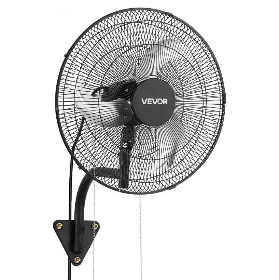 VEVOR Wall Mount Fan, 18 in Wall Mounted Hanging Fan Oscillating, 3-Speed, Long Airflow Distance, Adjustable Rotation Angle, Mechanical Powerful for Industry, Commercial, Garage, Workshop, Gym, Black