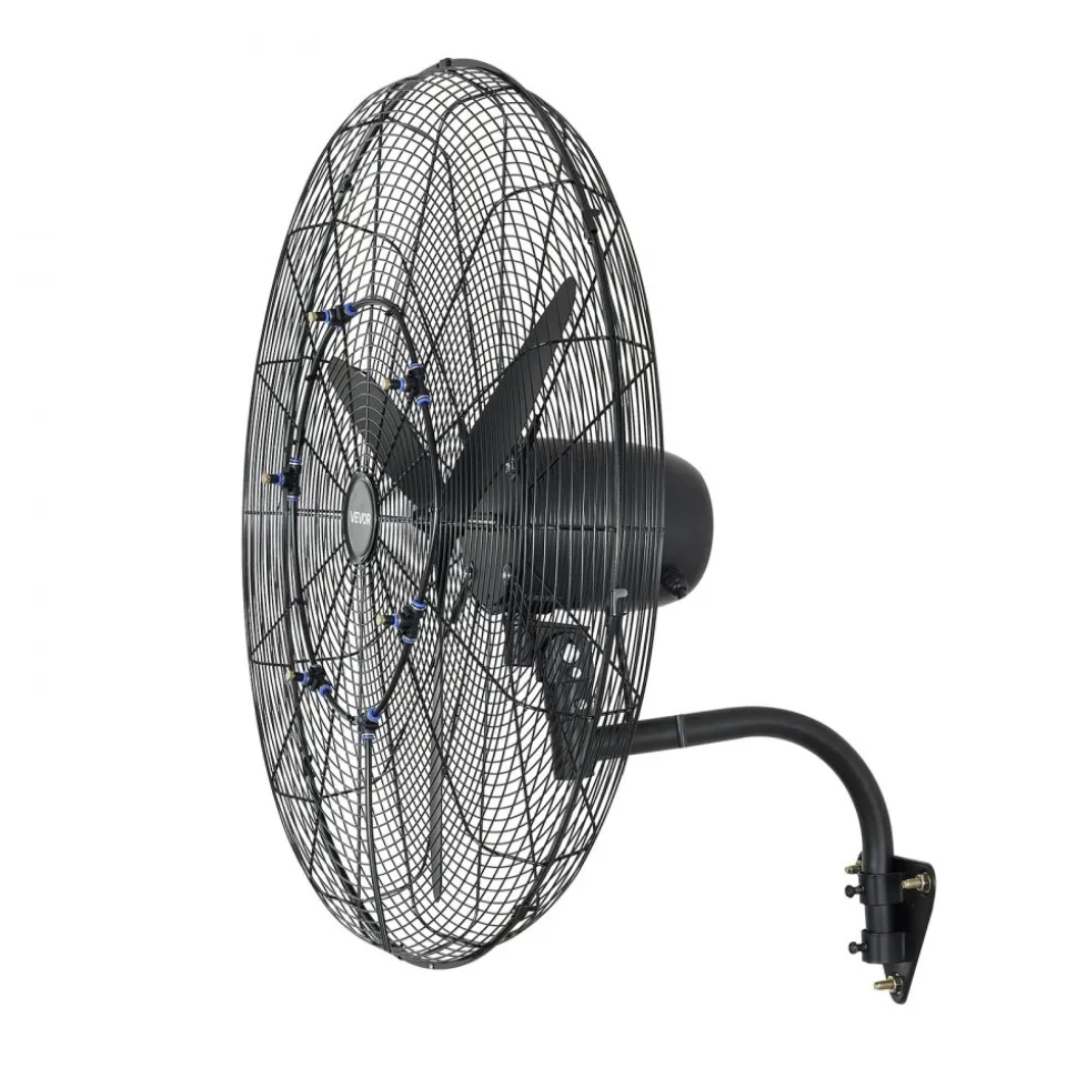 VEVOR Wall Mount Fan, 30 in Wall Mounted Hanging Fan with Oscillating & Mist, IP44-rated, 3-Speed, Powerful Air Reach, Mechanical Control, Long Airflow for Industry, Commercial, Garage, Workshop, Gym