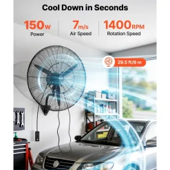 VEVOR Wall Mount Fan, 30 in Wall Mounted Hanging Fan with Oscillating & Mist, IP44-rated, 3-Speed, Powerful Air Reach, Mechanical Control, Long Airflow for Industry, Commercial, Garage, Workshop, Gym