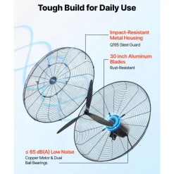 VEVOR Wall Mount Fan, 30 in Wall Mounted Hanging Fan with Oscillating & Mist, IP44-rated, 3-Speed, Powerful Air Reach, Mechanical Control, Long Airflow for Industry, Commercial, Garage, Workshop, Gym
