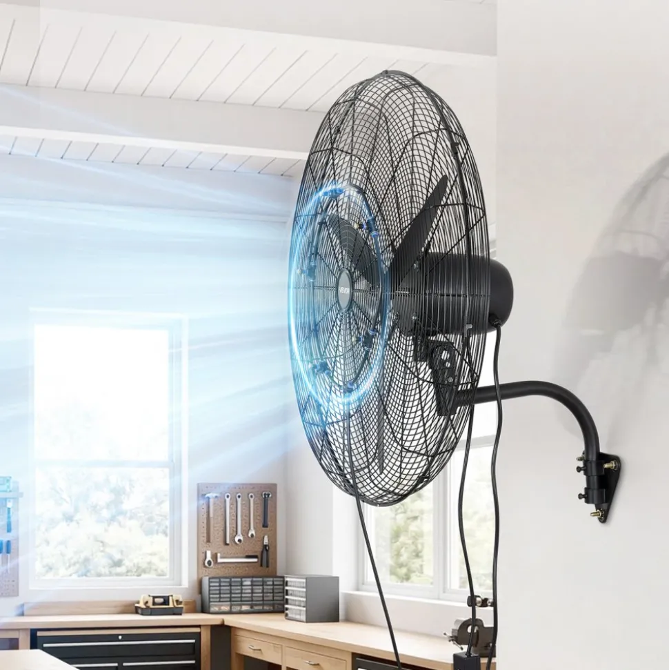 VEVOR Wall Mount Fan, 30 in Wall Mounted Hanging Fan with Oscillating & Mist, IP44-rated, 3-Speed, Powerful Air Reach, Mechanical Control, Long Airflow for Industry, Commercial, Garage, Workshop, Gym