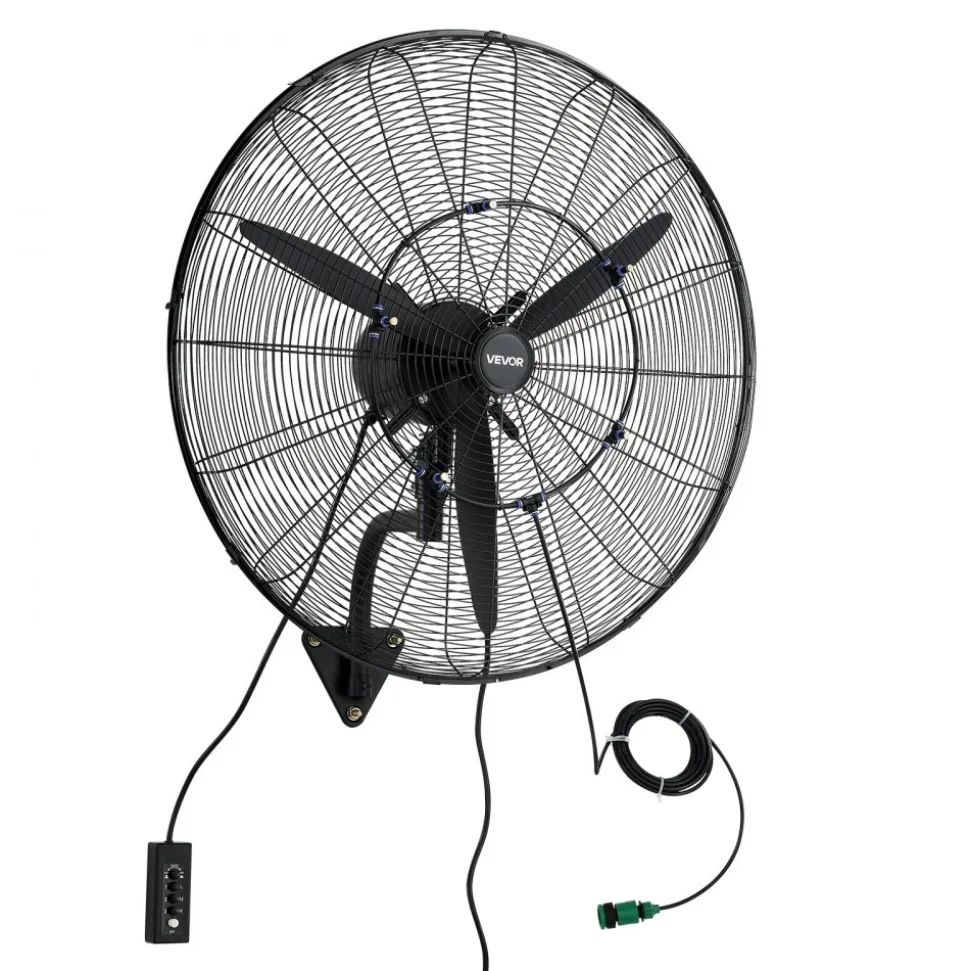 VEVOR Wall Mount Fan, 30 in Wall Mounted Hanging Fan with Oscillating & Mist, IP44-rated, 3-Speed, Powerful Air Reach, Mechanical Control, Long Airflow for Industry, Commercial, Garage, Workshop, Gym