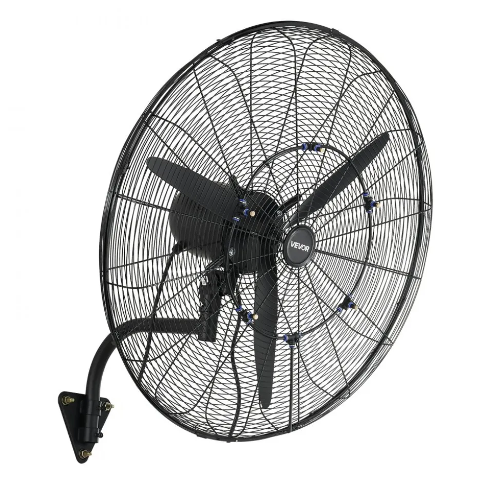 VEVOR Wall Mount Fan, 30 in Wall Mounted Hanging Fan with Oscillating & Mist, IP44-rated, 3-Speed, Powerful Air Reach, Mechanical Control, Long Airflow for Industry, Commercial, Garage, Workshop, Gym