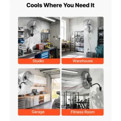 VEVOR Wall Mount Fan, 20 in Wall Mounted Hanging Fan Oscillating, 3-Speed, Long Airflow Distance, Adjustable Rotation Angle, Mechanical Powerful for Industry, Commercial, Garage, Workshop, Gym, 2 Pack