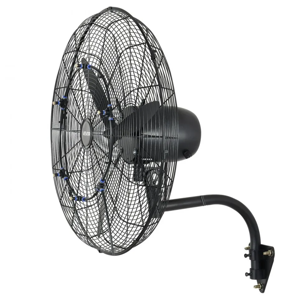 VEVOR Wall Mount Fan, 24 in Wall Mounted Hanging Fan with Oscillating & Mist, IP44-rated, 3-Speed, Powerful Air Reach, Mechanical Control, Long Airflow for Industry, Commercial, Garage, Workshop