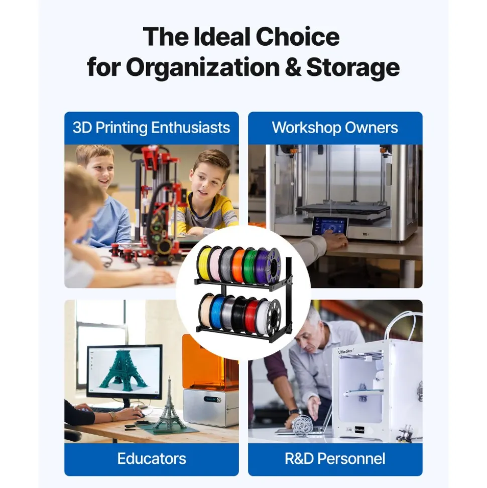 VEVOR Wall Mount Printer Filament Storage Rack, 2-Tier Wall Bracket Storage Shelf, Rolling Filament Spool Holders Racks with Wheels, Filaments Organzied for 3D Printing Studio, Workshop (Shelf Only)
