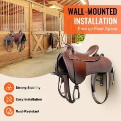 VEVOR Wall Mount Saddle Rack, 27.3 x 16.3 x 12.5 in, 8 Packs Horse Saddle Rack with Pad Bar, Portable Saddle Stand for English & Western Saddle, Horse Tack Storage for Equestrian Garden, Black