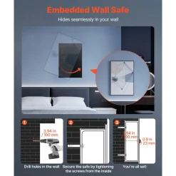 VEVOR Wall Safe, 3-Tier Hidden Wall Safe with Fingerprint, Password, Key & Turning Knob, Q235 Cold-Rolled Steel In-Wall Box with Adjustable Shelves & Key Holders for Money, Jewelry, Passport, Document