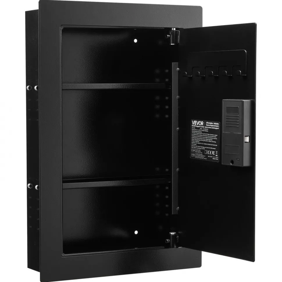VEVOR Wall Safe, 3-Tier Hidden Wall Safe with Fingerprint, Password, Key & Turning Knob, Q235 Cold-Rolled Steel In-Wall Box with Adjustable Shelves & Key Holders for Money, Jewelry, Passport, Document