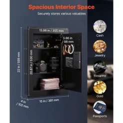 VEVOR Wall Safe, 3-Tier Hidden Wall Safe with Fingerprint, Password, Key & Turning Knob, Q235 Cold-Rolled Steel In-Wall Box with Adjustable Shelves & Key Holders for Money, Jewelry, Passport, Document