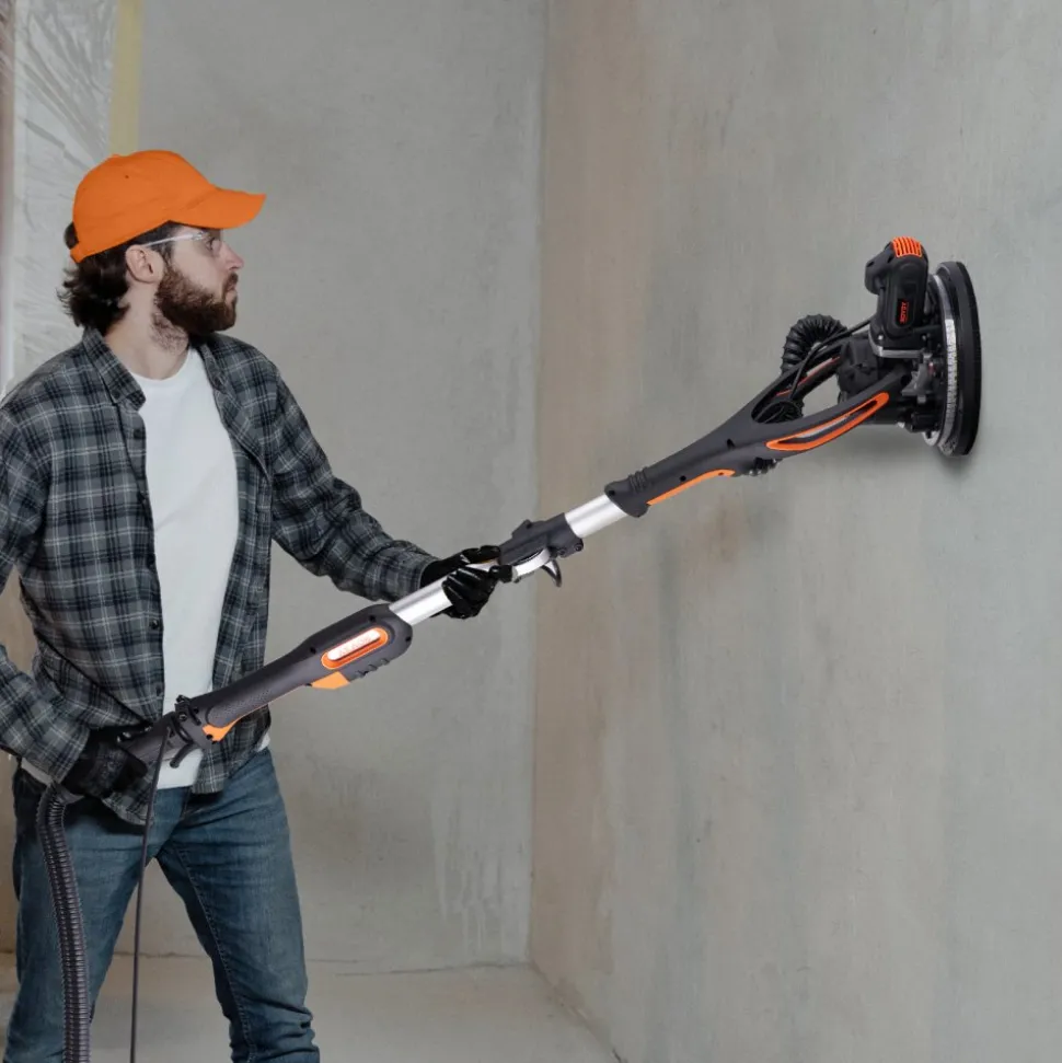 VEVOR Wall Smoother, 900W Drywall Sander, Includes 12 Sanding Pads, Adjustable Speeds from 800-1800 RPM, 3 Vacuum Tubes, Collapsible Design for Ceilings, Dual LED, Telescopic Grip & Dust Collector