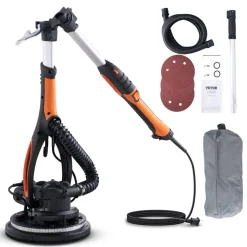 VEVOR Wall Smoother, 900W Drywall Sander, Includes 12 Sanding Pads, Adjustable Speeds from 800-1800 RPM, 3 Vacuum Tubes, Collapsible Design for Ceilings, Dual LED, Telescopic Grip & Dust Collector