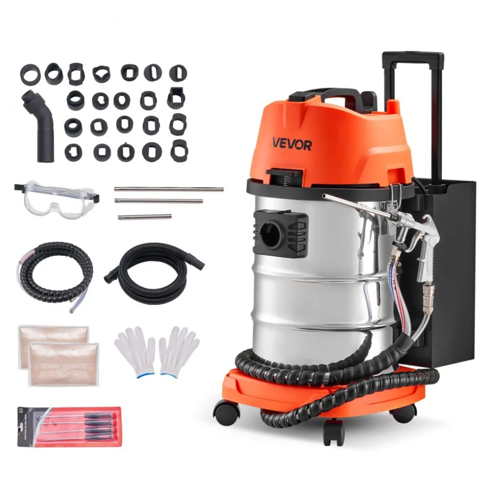 VEVOR Walnut Blaster Kit for Carbon Cleaning, 1200W Sand Blaster with Built-in Vacuum, Extension Nozzle Sandblaster Gun, and 5.5lbs Walnut Shell for Engine Intake Valve Cleaning - 30L