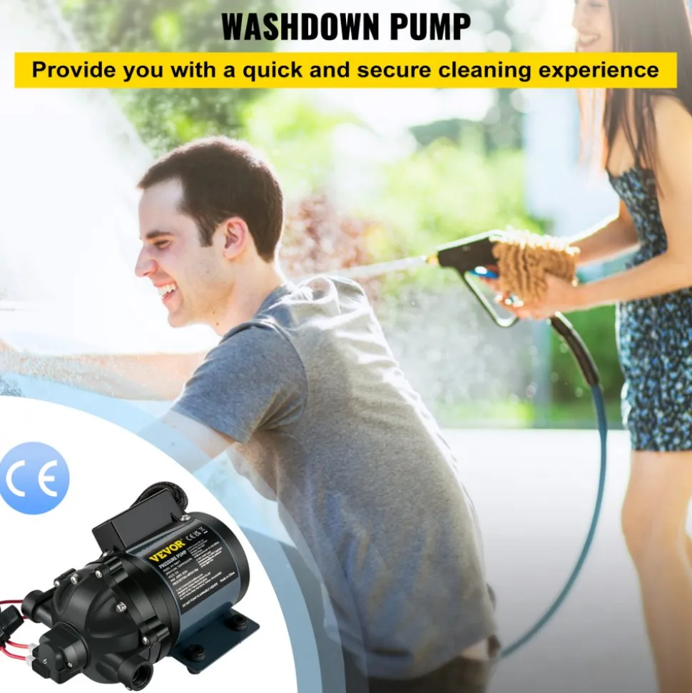 VEVOR Washdown Pump, 12V DC, 7 GPM 60 PSI, Max. 10 FT Lift Self Priming Water Pump, with EPDM Valve, Universal Salt Water Strainer & Female/Male Thread, for RV, Marine Deck, Yacht