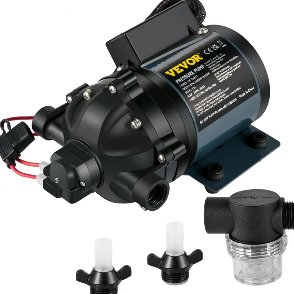 VEVOR Washdown Pump, 12V DC, 7 GPM 60 PSI, Max. 10 FT Lift Self Priming Water Pump, with EPDM Valve, Universal Salt Water Strainer & Female/Male Thread, for RV, Marine Deck, Yacht