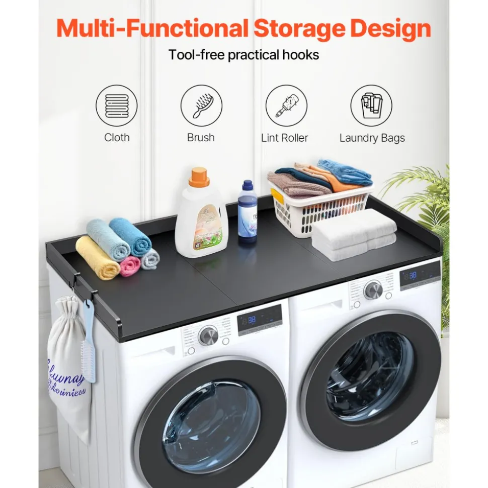 VEVOR Washer Dryer Countertop with Shelf, 54 x 27.5 in Wooden Washer and Dryer Topper with 2 Drawers & 2 Hooks, Laundry Machine Topper for Laundry Closet Pantry Counter Organization and Storage, White