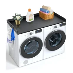 VEVOR Washer Dryer Countertop with Shelf, 54 x 27.5 in Wooden Washer and Dryer Topper with 2 Drawers & 2 Hooks, Laundry Machine Topper for Laundry Closet Pantry Counter Organization and Storage, White