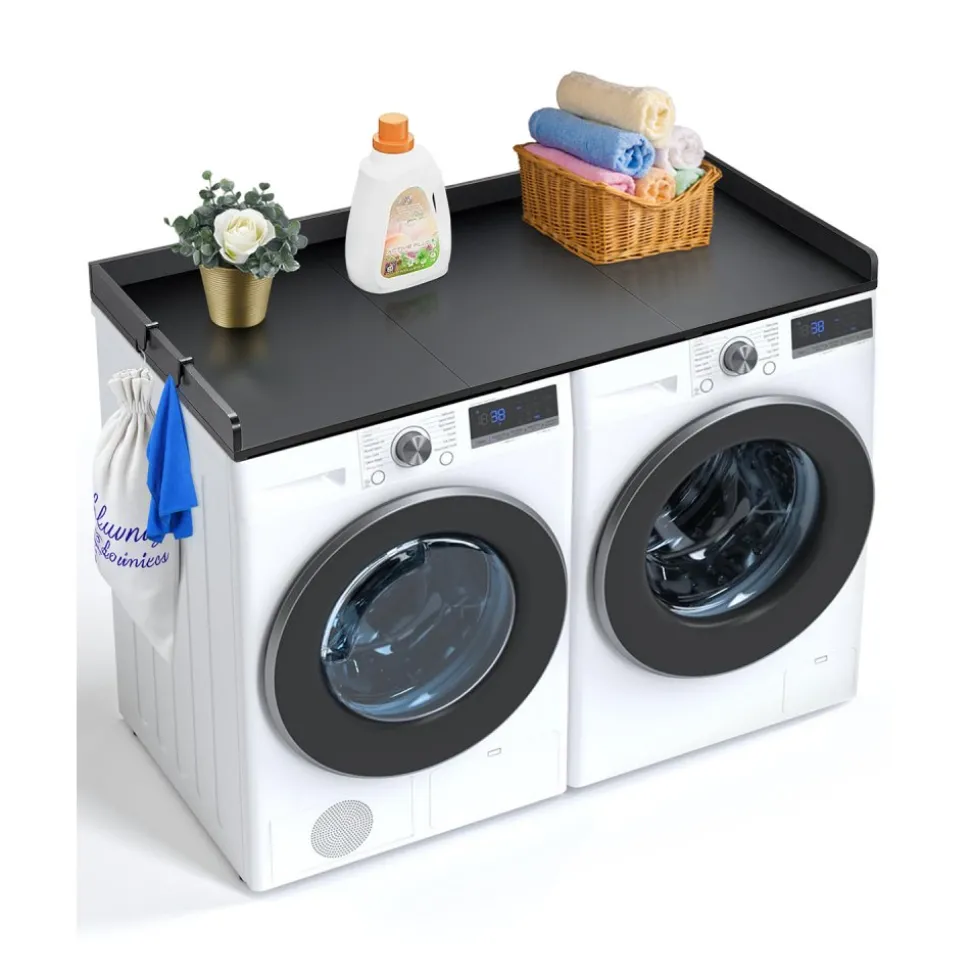 VEVOR Washer Dryer Countertop with Shelf, 54 x 27.5 in Wooden Washer and Dryer Topper with 2 Drawers & 2 Hooks, Laundry Machine Topper for Laundry Closet Pantry Counter Organization and Storage, White