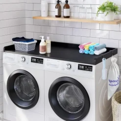 VEVOR Washer Dryer Countertop with Shelf, 54 x 27.5 in Wooden Washer and Dryer Topper with 2 Drawers & 2 Hooks, Laundry Machine Topper for Laundry Closet Pantry Counter Organization and Storage, White
