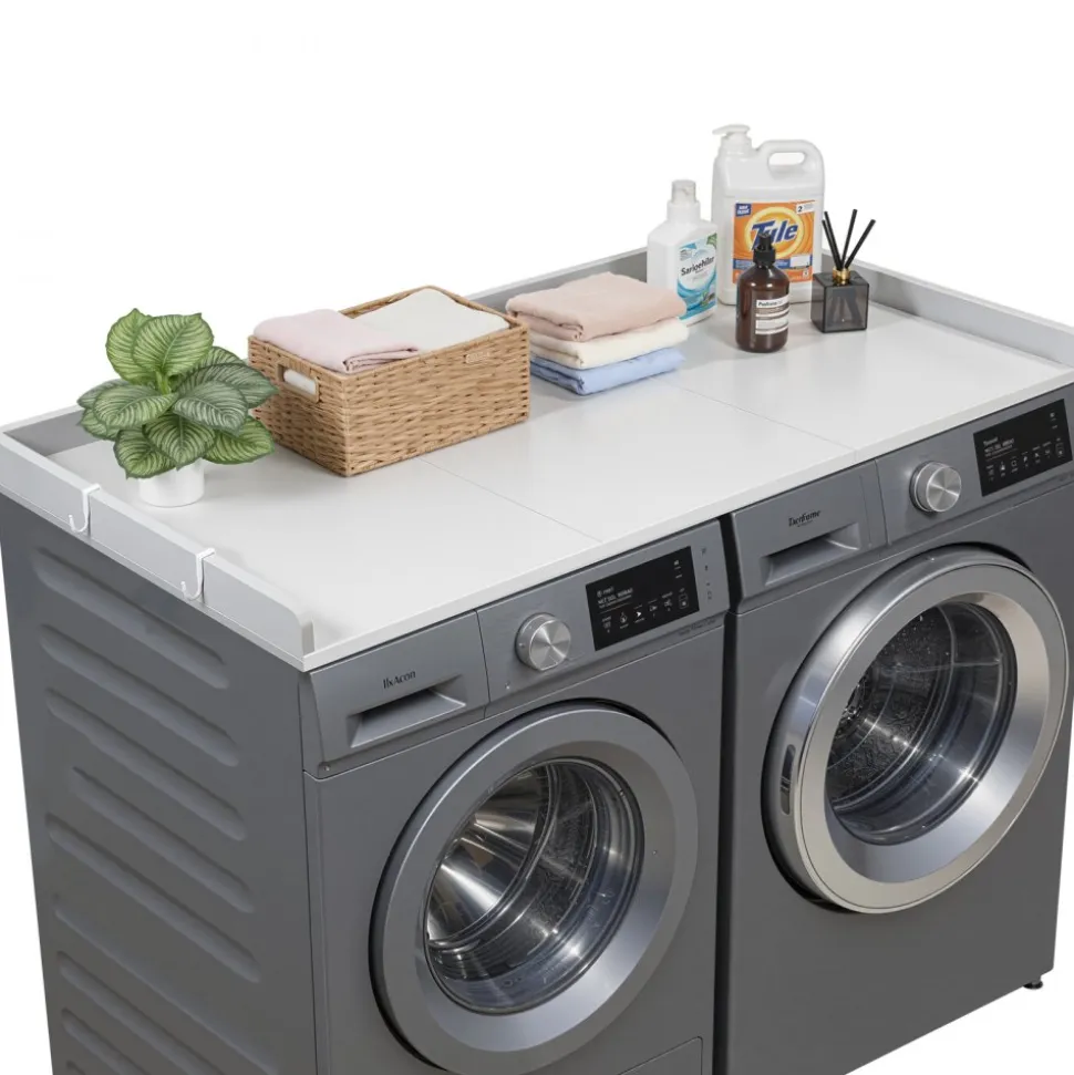 VEVOR Washer Dryer Countertop with 2-Tier Shelf, 54" x 27" Wooden Washer and Dryer Countertop with Anti-Slip Pads, Water-Resistant Laundry Topper Cover for Laundry Room Organization and Storage, Black