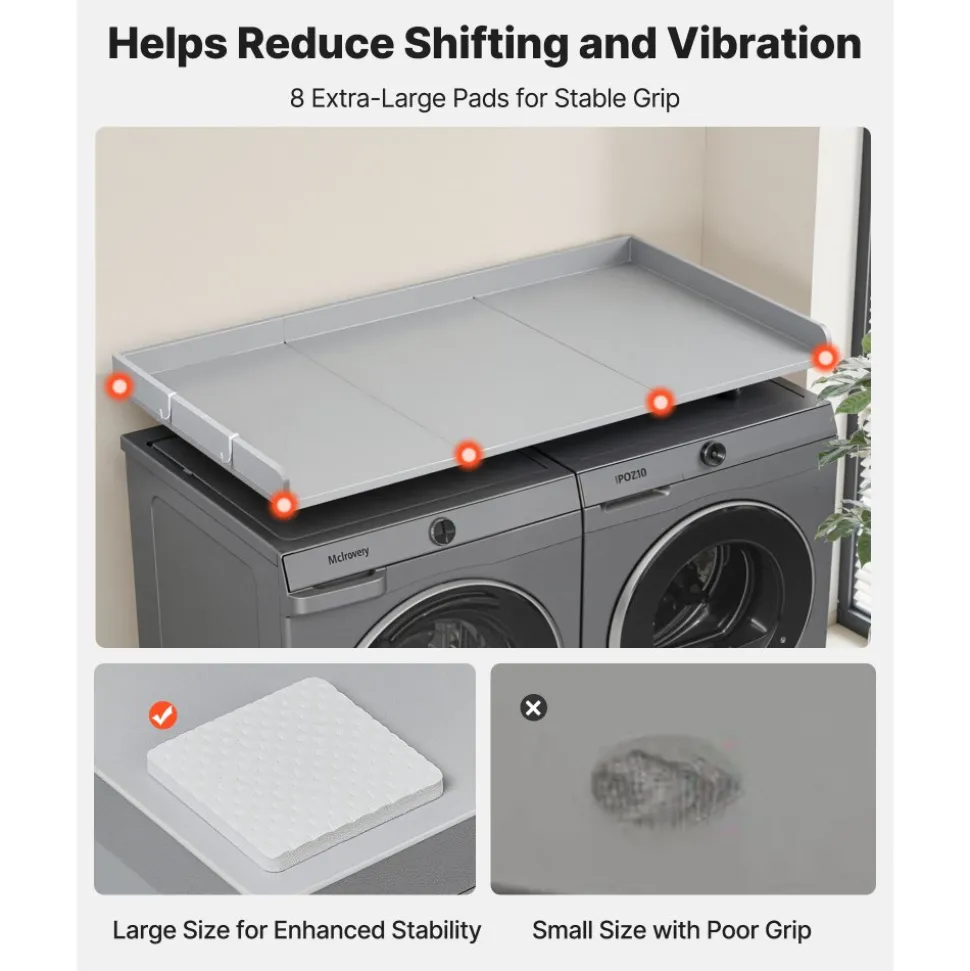 VEVOR Washer Dryer Countertop with 2-Tier Shelf, 54" x 27" Wooden Washer and Dryer Countertop with Anti-Slip Pads, Water-Resistant Laundry Topper Cover for Laundry Room Organization and Storage, Black